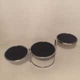 3-plate swivel coffee table in 1970s glass and chrome