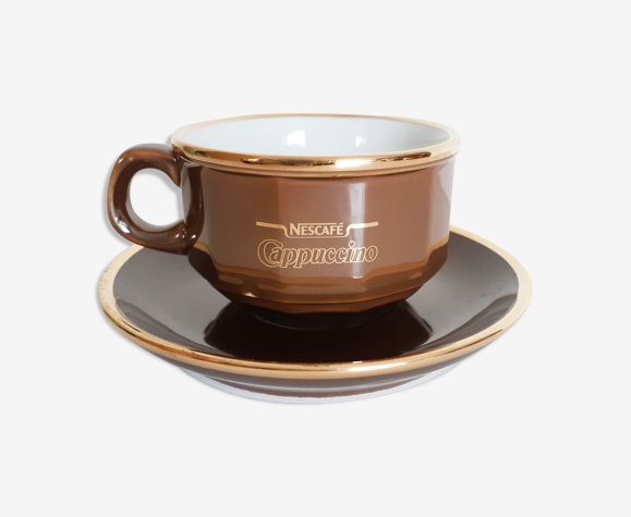 Tasse à café, marron et or, Nescafé, porcelaine