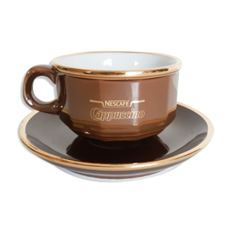 Coffee cup, brown and gold, Nescafé, porcelain