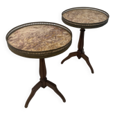 Pair of Louis XVI style pedestal tables in stained beech, 20th century
