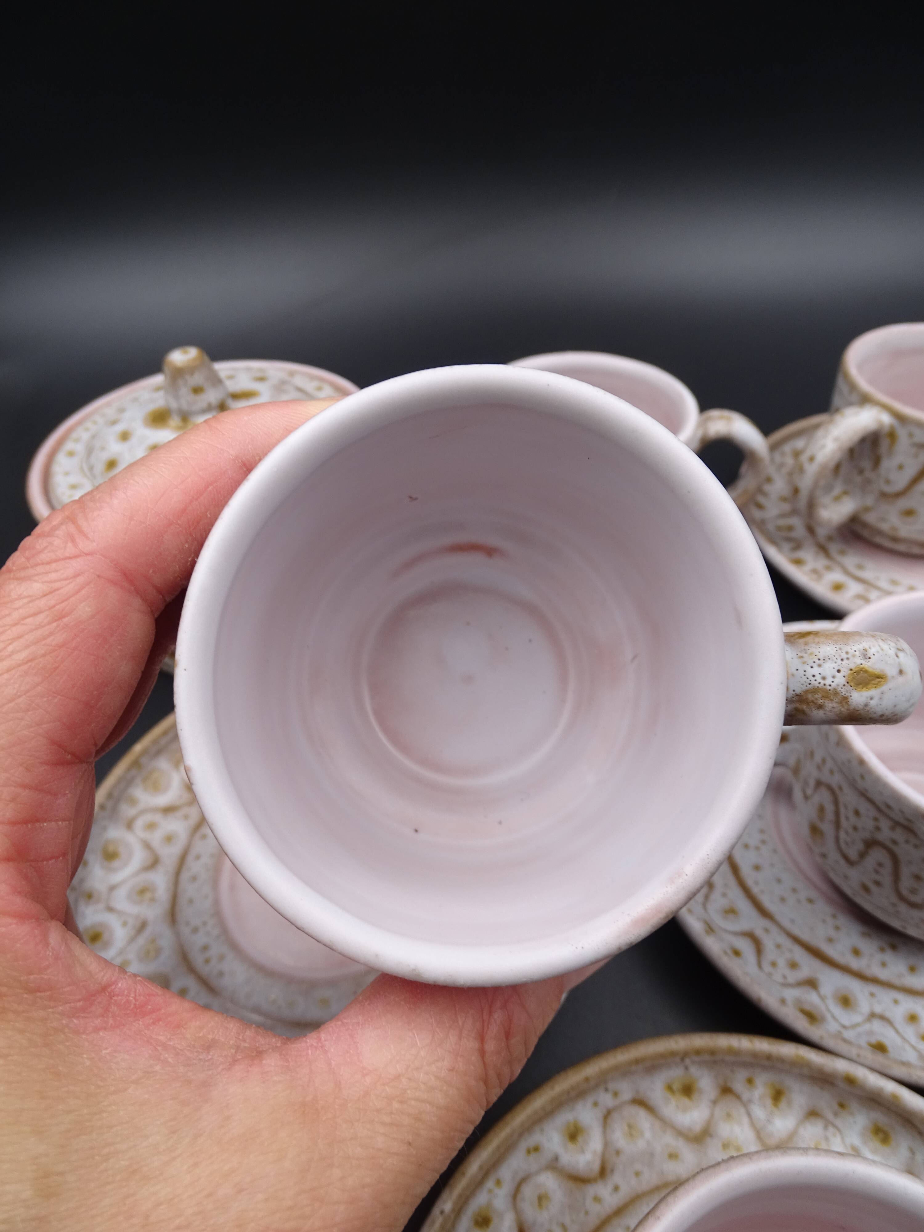 Earthenware coffee service signed Jean Austruy Vallauris around 1970 - Cups - saucers - milk pot