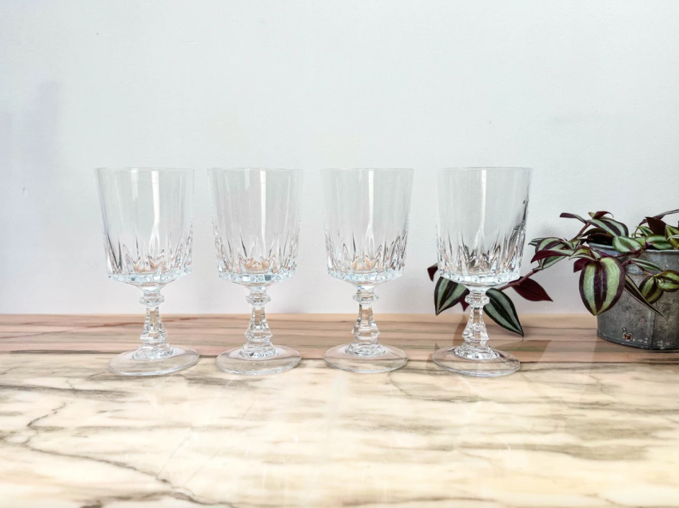 Set of 4 Crystal Water Glasses of Arques model Louvre