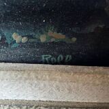 Chiaroscuro landscape painting signed ROLL, oil on cardboard, framed