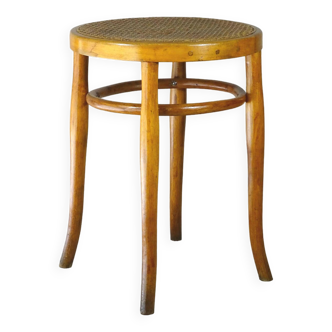 Vintage curved wooden cane bistro stool, Ht: 51 cm, circa 1900.