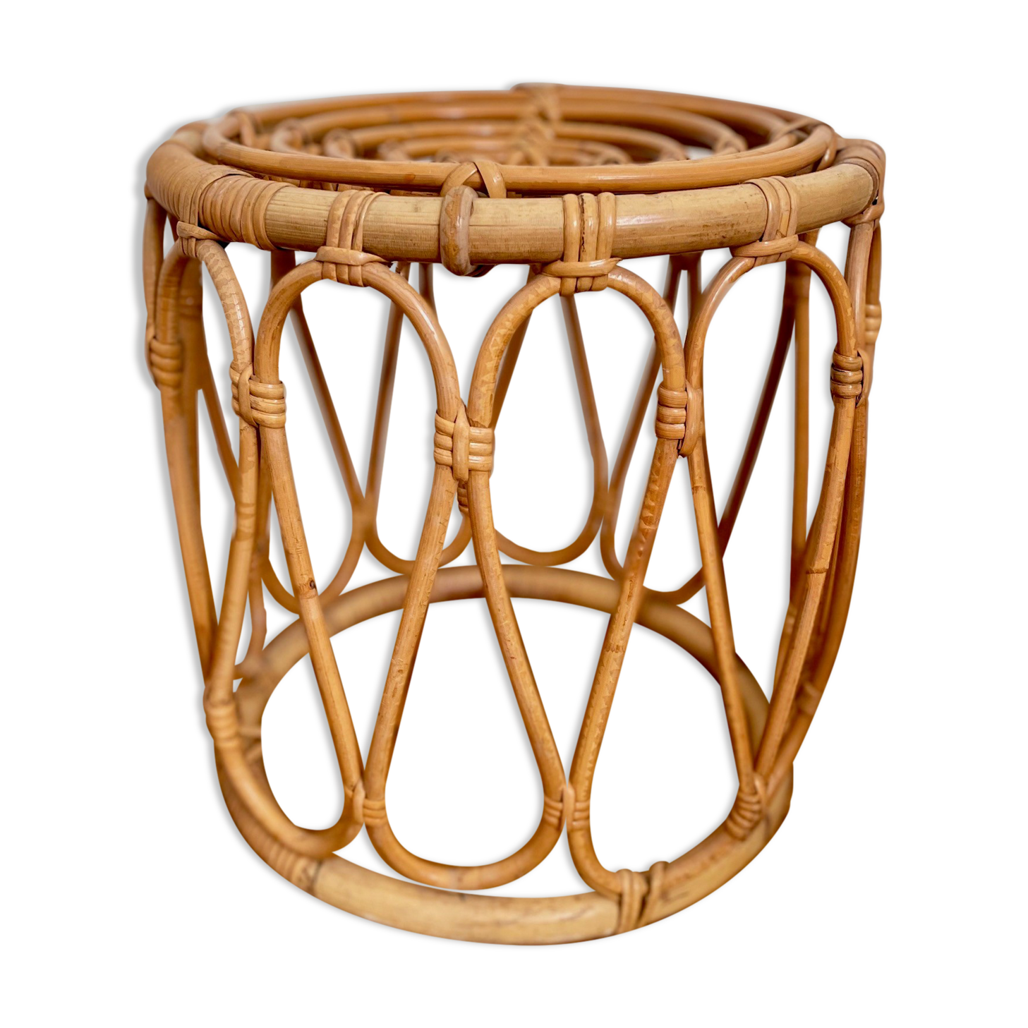 Vintage rattan pouf stool