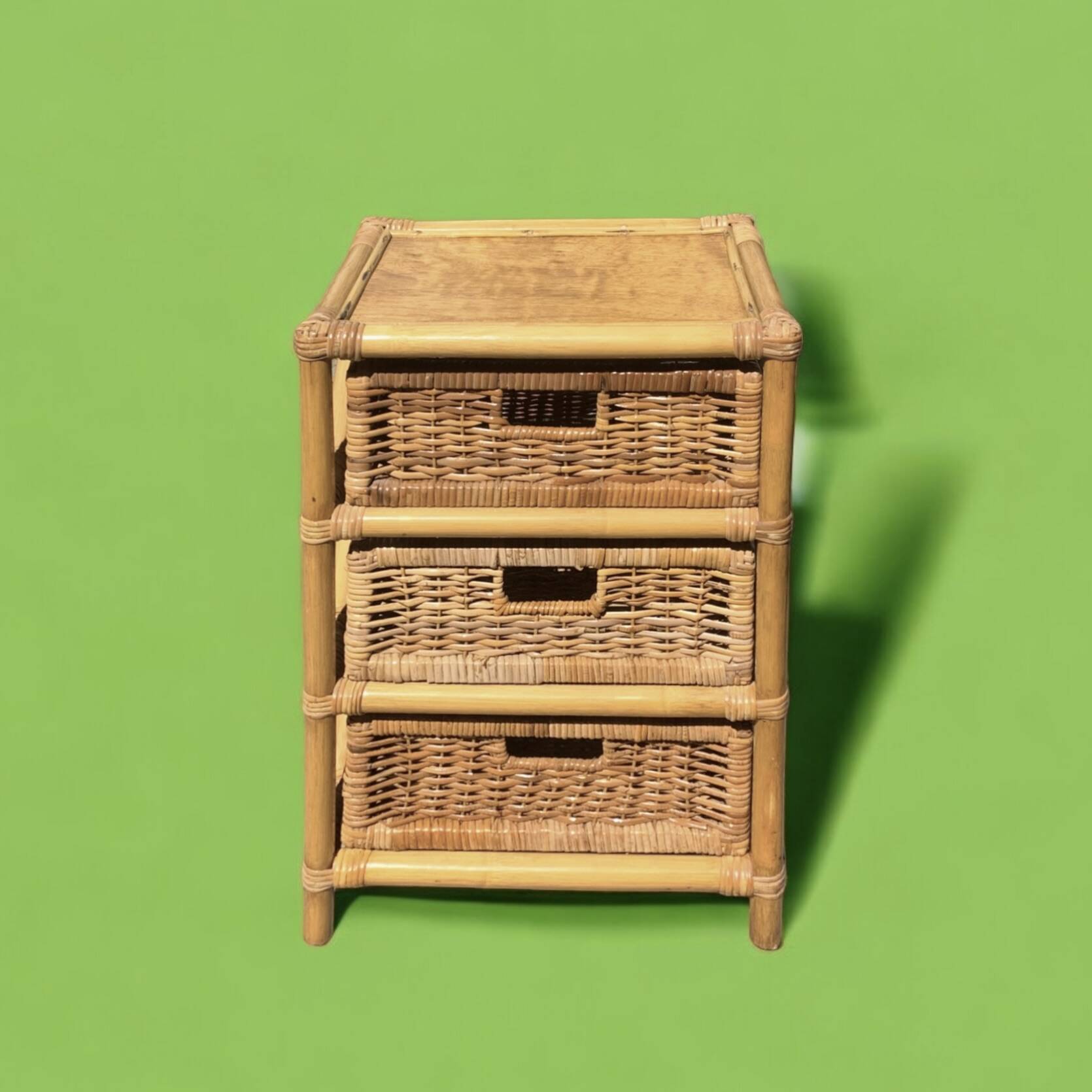 Vintage rattan and bamboo chest of drawers