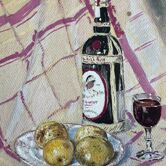 Watercolor painting 1937 "Still life: Apples and rum"
