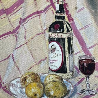 Watercolor painting 1937 "Still life: Apples and rum"
