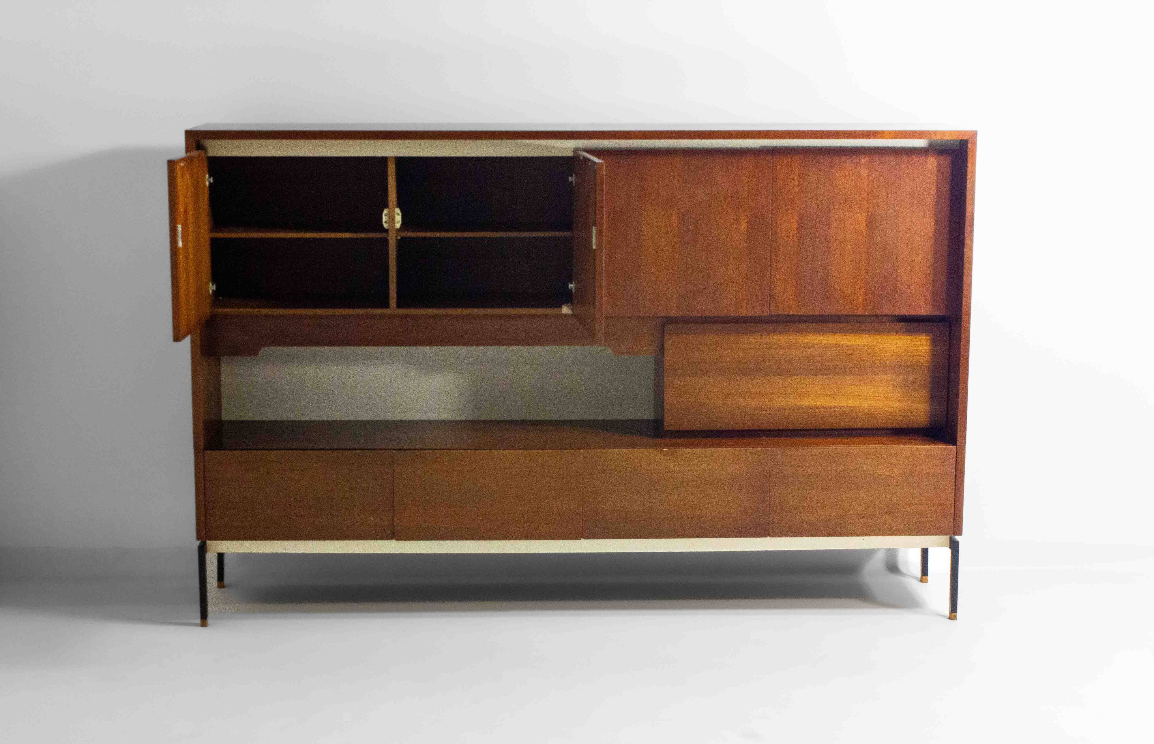Minimalist backlit highboard in teak, Belgium 1960s