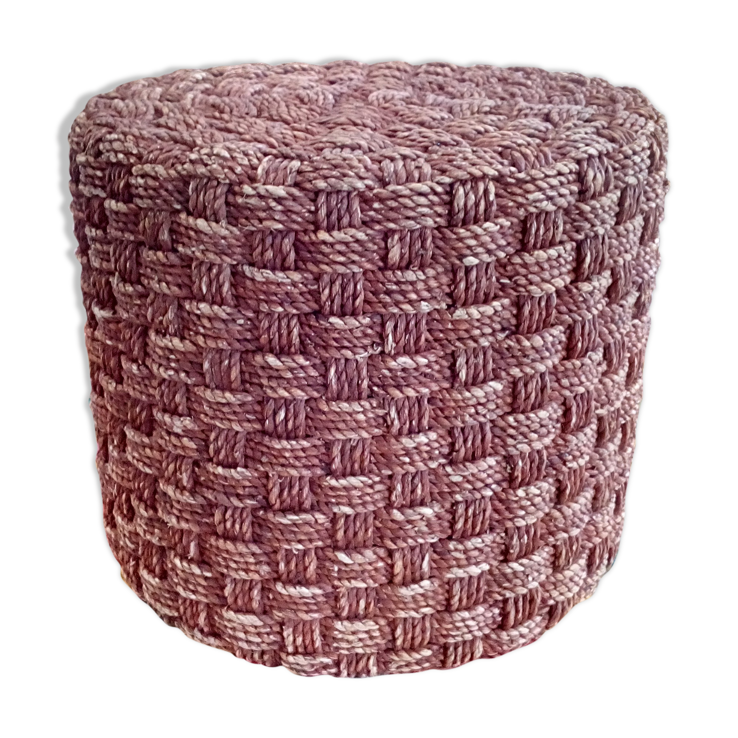 Vintage stool pouf in braided rope