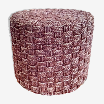 Vintage stool pouf in braided rope