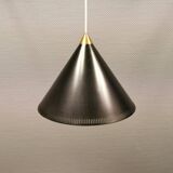 Cone pendant produced by Danish Lyfa in beautiful black lacquer with perforated shade and brass top.
