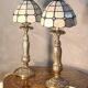 pair of bedside lamps in gilded bronze with glass shade