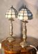 pair of bedside lamps in gilded bronze with glass shade