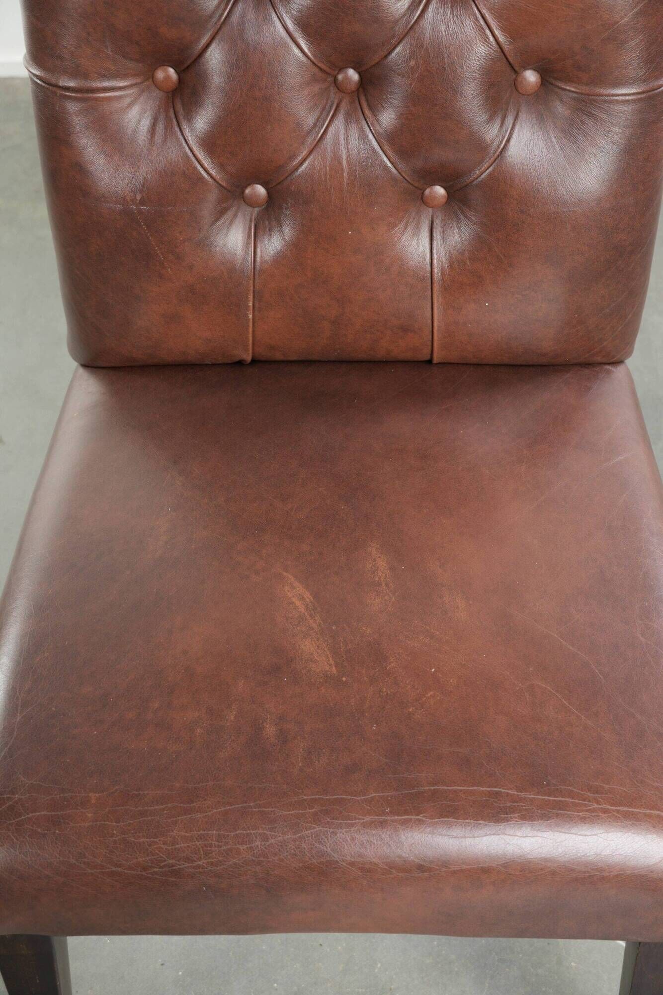Set of 4 vintage cowhide leather chesterfield dining chairs