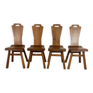 4 chaises de salle à manger brutalistes du milieu du siècle, Belgique / années 1970