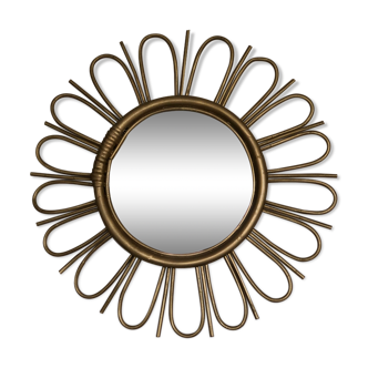 Golden rattan sun mirror 50cm