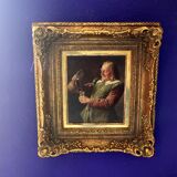 Painting by Fritz Wagner (1896-1939) - oil on wood - signed - wine tasting