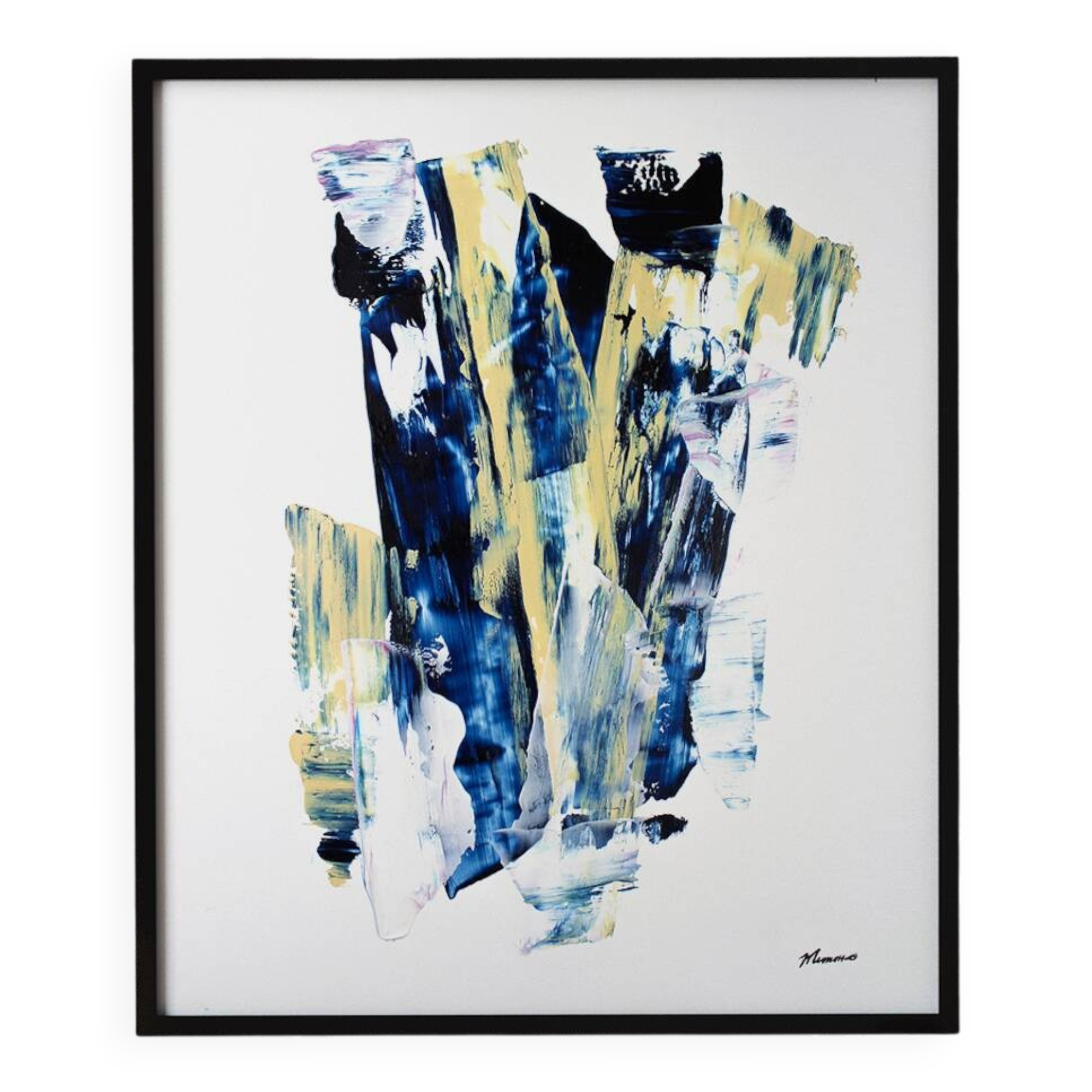 Œuvre abstraite contemporaine – Bleu profond & touches dorées – Pièce