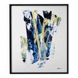 Œuvre abstraite contemporaine – Bleu profond & touches dorées – Pièce