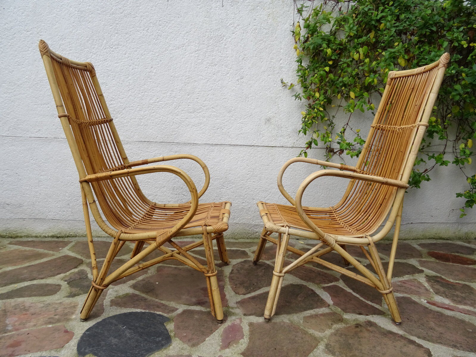 Pair of high rattan chairs