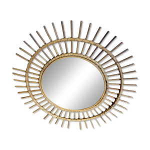miroir soleil en rotin