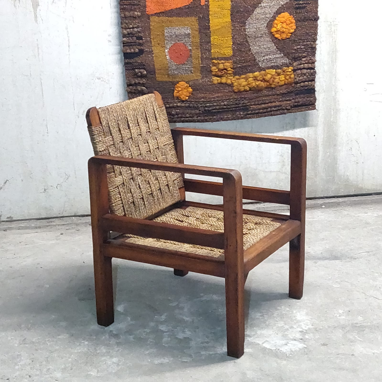 Wooden and rope armchair