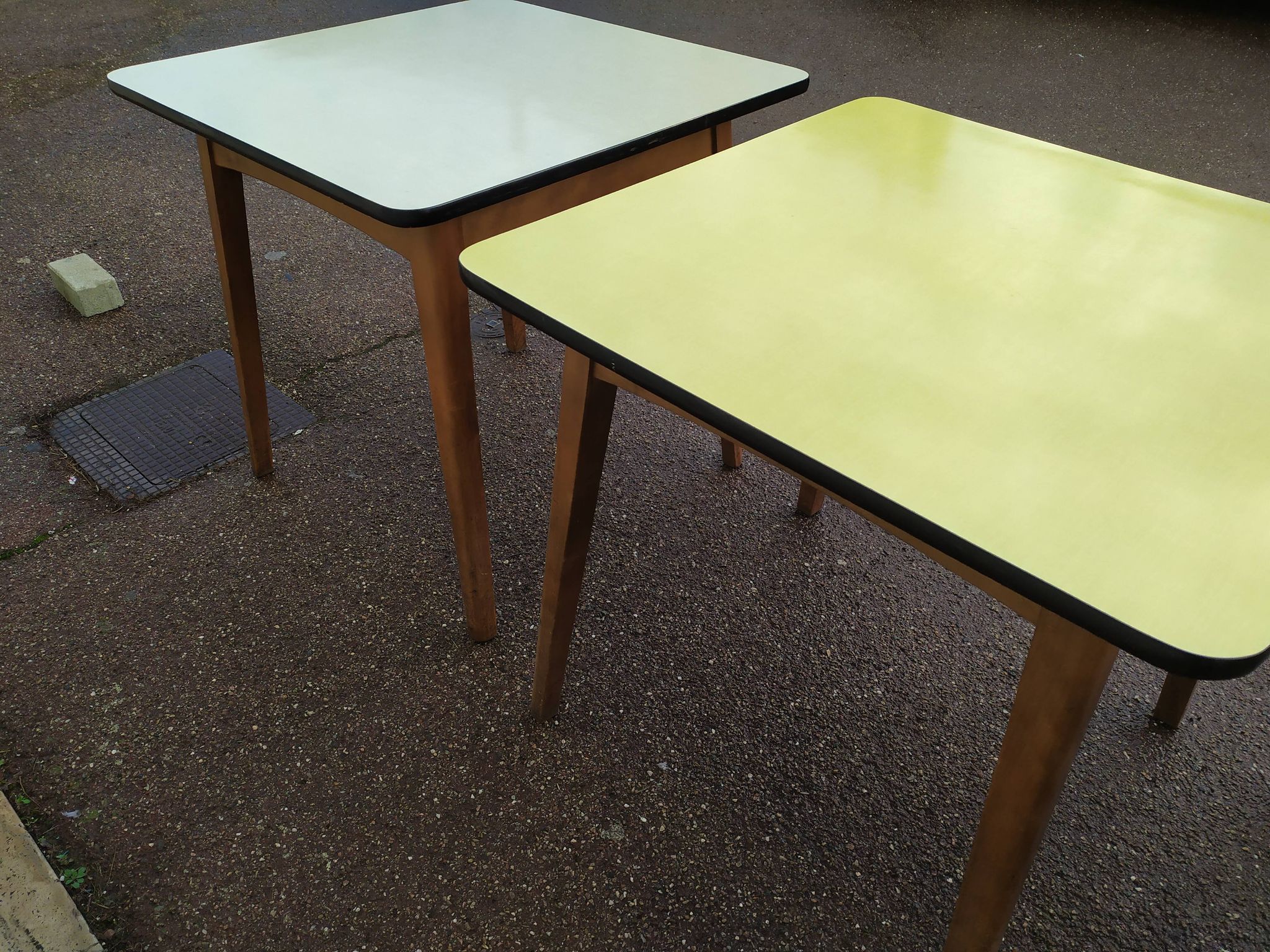 Lot of 3 Formica and Wood Bistro Tables - 1950 - 1960