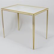 A pair of brass and white mirror tables from Vereinigte Werkstätten, Germany, 1970s.