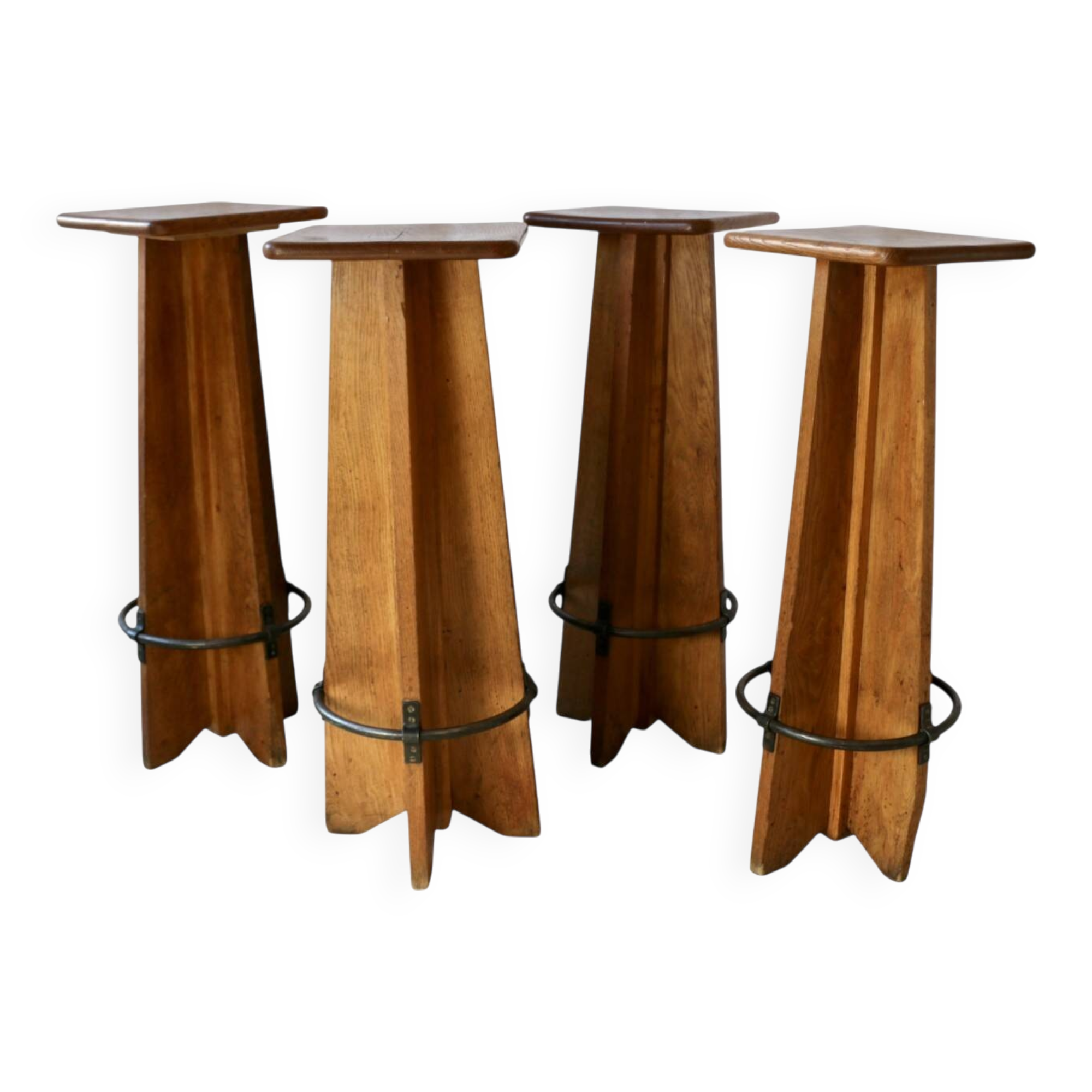 4 oak stools from France, 1950s.
