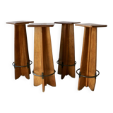 4 oak stools from France, 1950s.