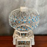 Old Bird Cage Hot Air Balloon Wood + Metal White Blue Vintage Deco