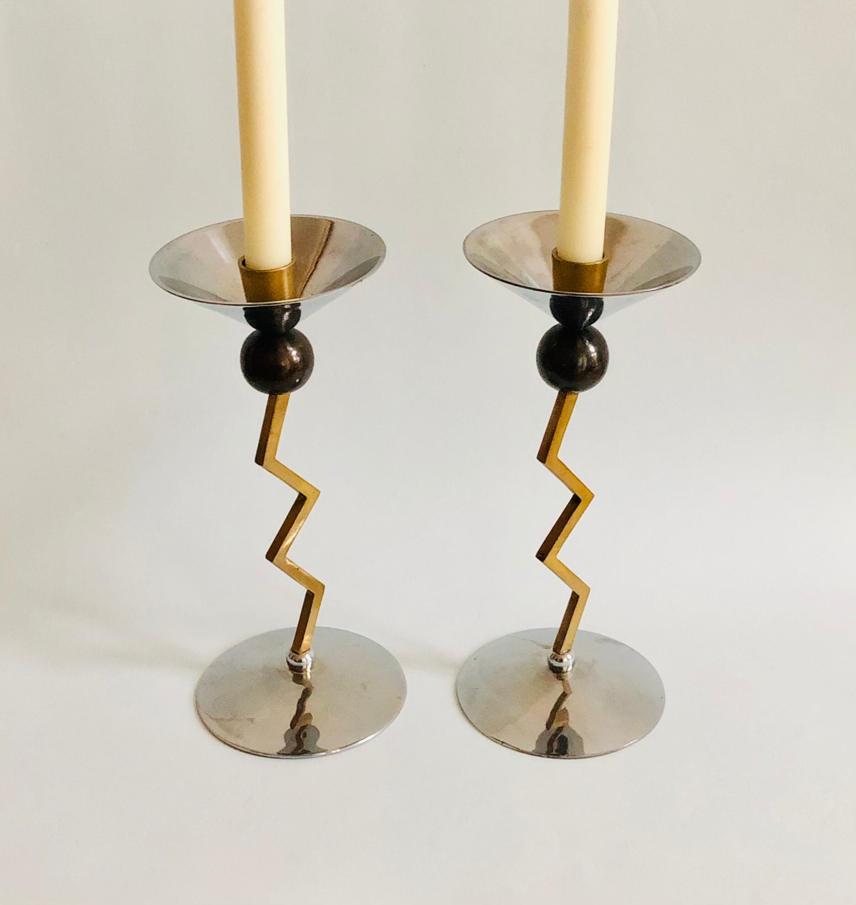 Pair of brass candle holders