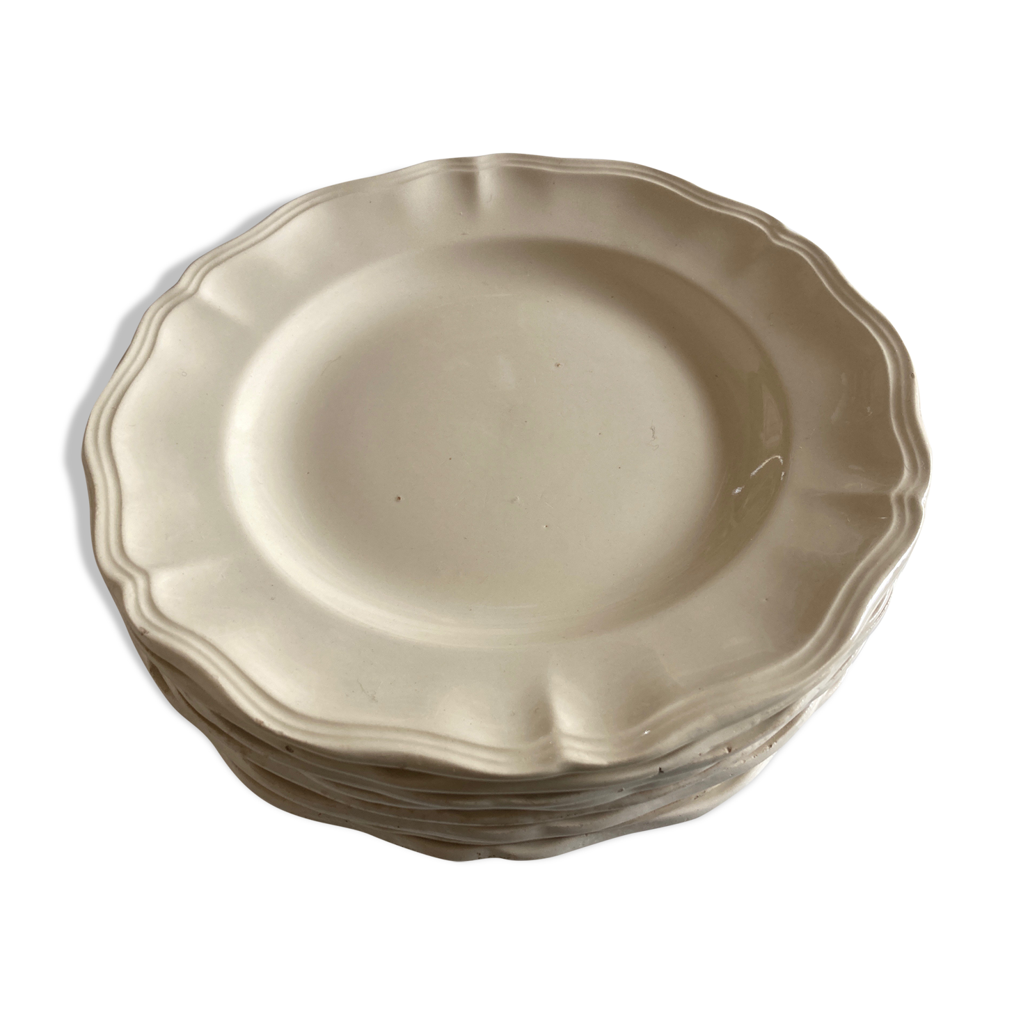 Set of 8 flat plates Ivory from Sarreguemines to godrons 24.5cm