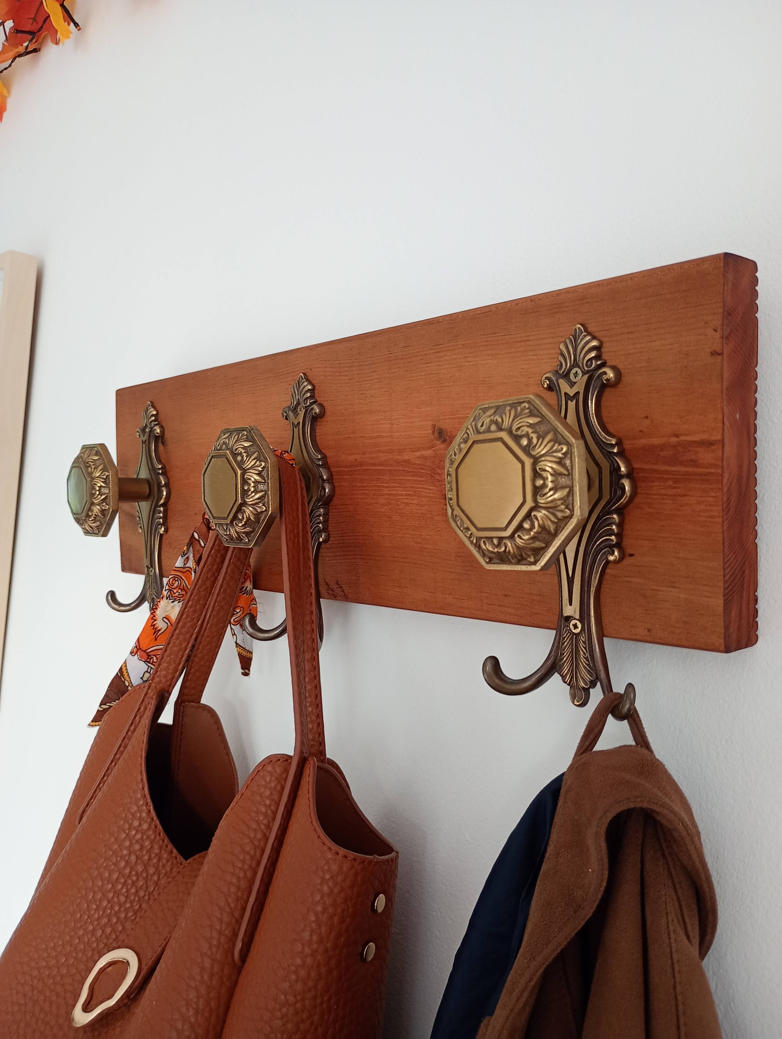 Wall-mounted coat rack 3 hooks brass vcr italy - vintage decoration