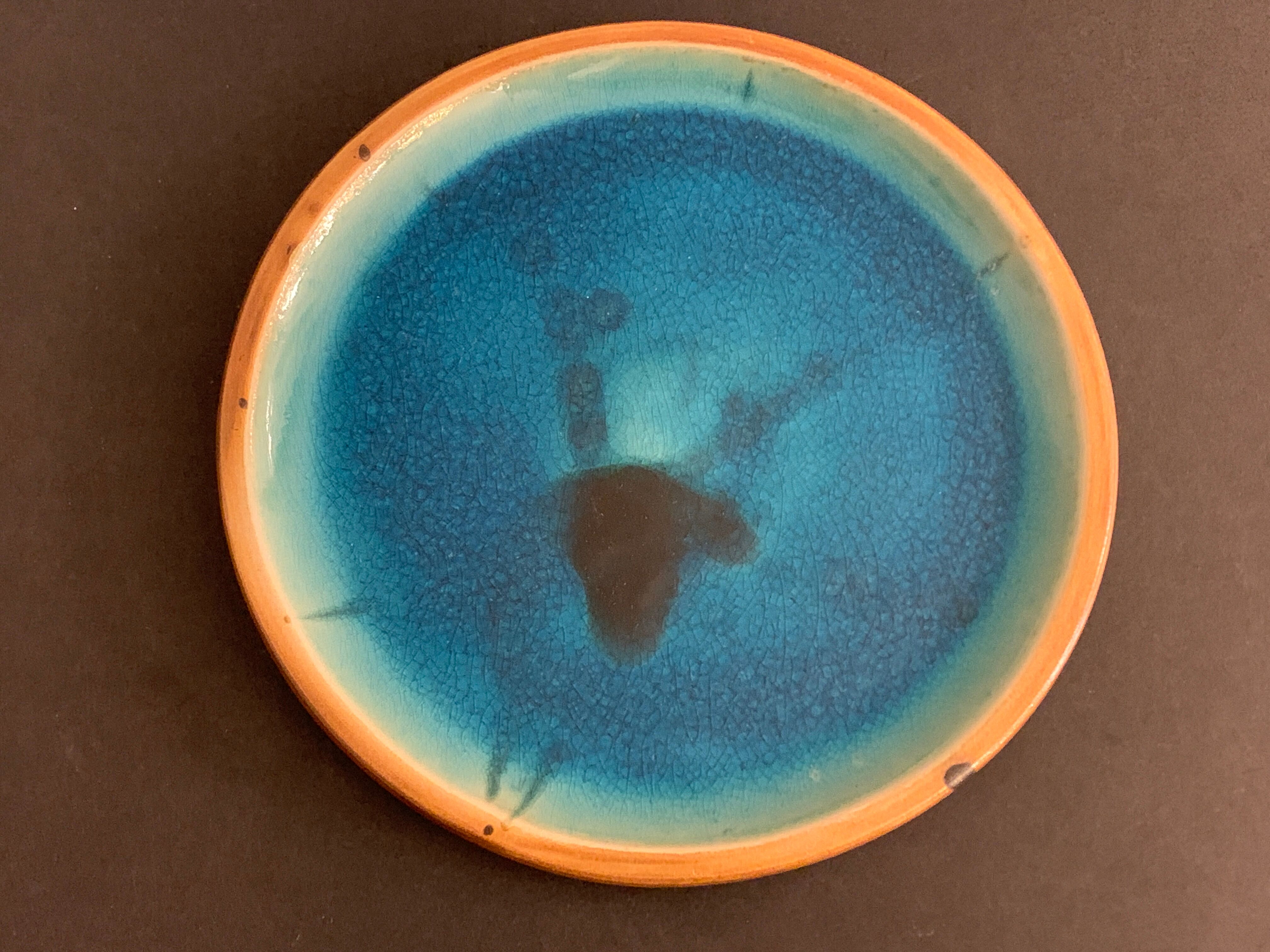 4 flat plates in blue enamelled ceramic La Poterie de la Colombe
