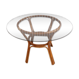 Round rattan table with glass
