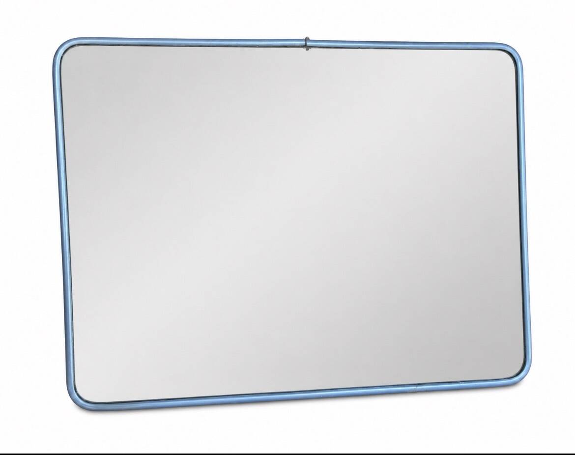 Large metallic blue barber mirror