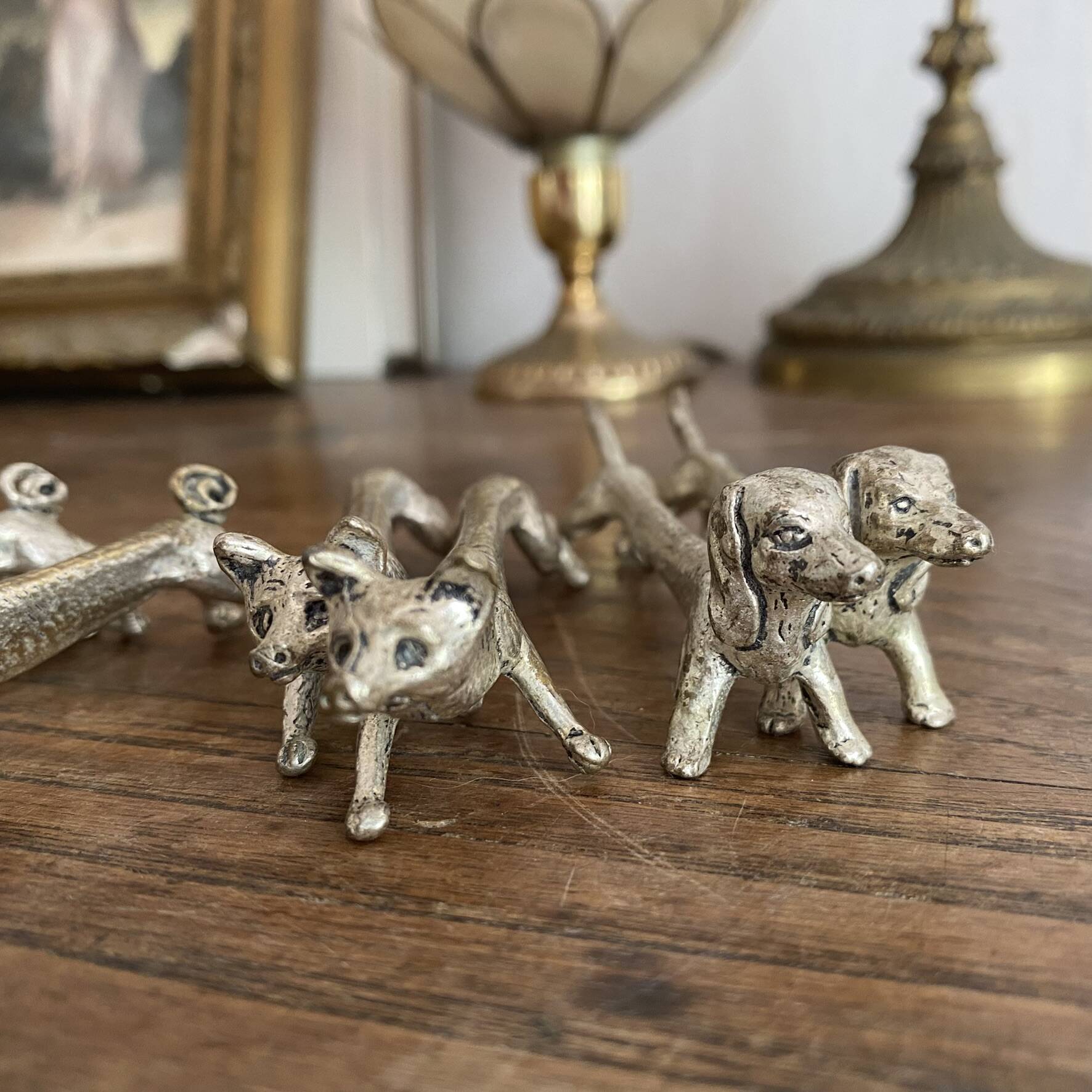 Set of 8 antique silver-plated knife rests Animals