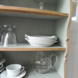 Small vintage bookcase, 5 fixed shelves, interior sublimated in verdigris, waxed finish.
