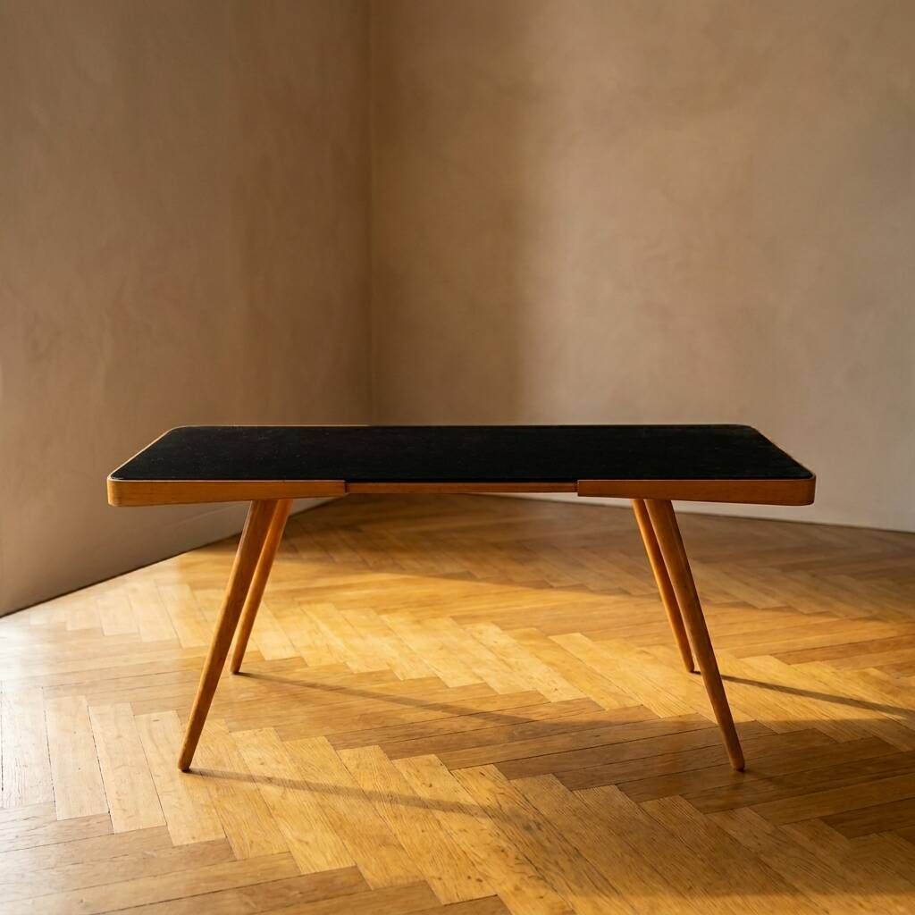 Coffee table, mid-century, opaxite glass top, Interiér Praha, 1960s