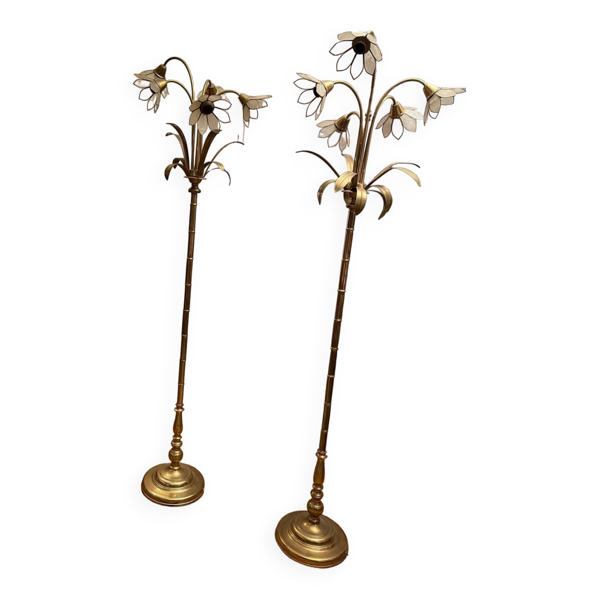 Set of two Maison Jansen style brass floor lamps from 1980.