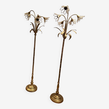 Set of two Maison Jansen style brass floor lamps from 1980.