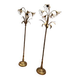 Set of two Maison Jansen style brass floor lamps from 1980.