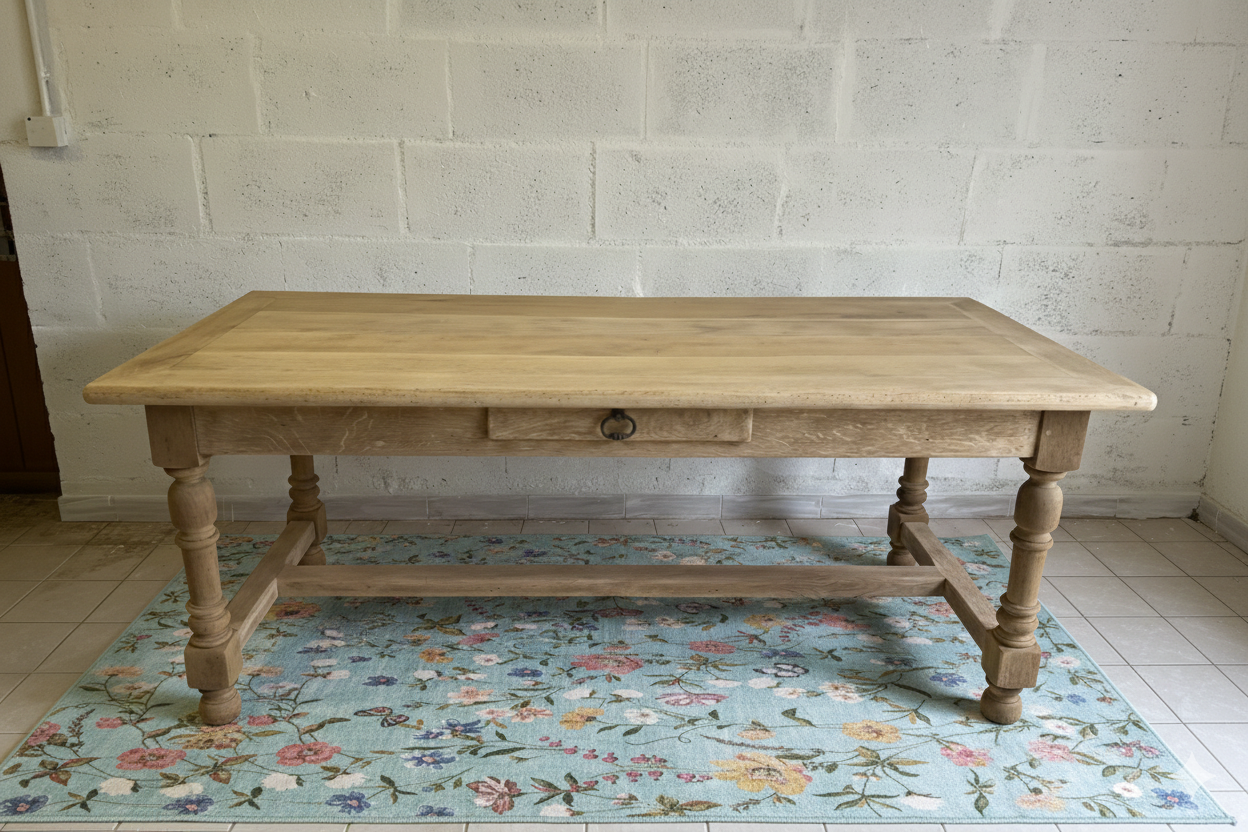 Farm table and its 2 solid oak benches.