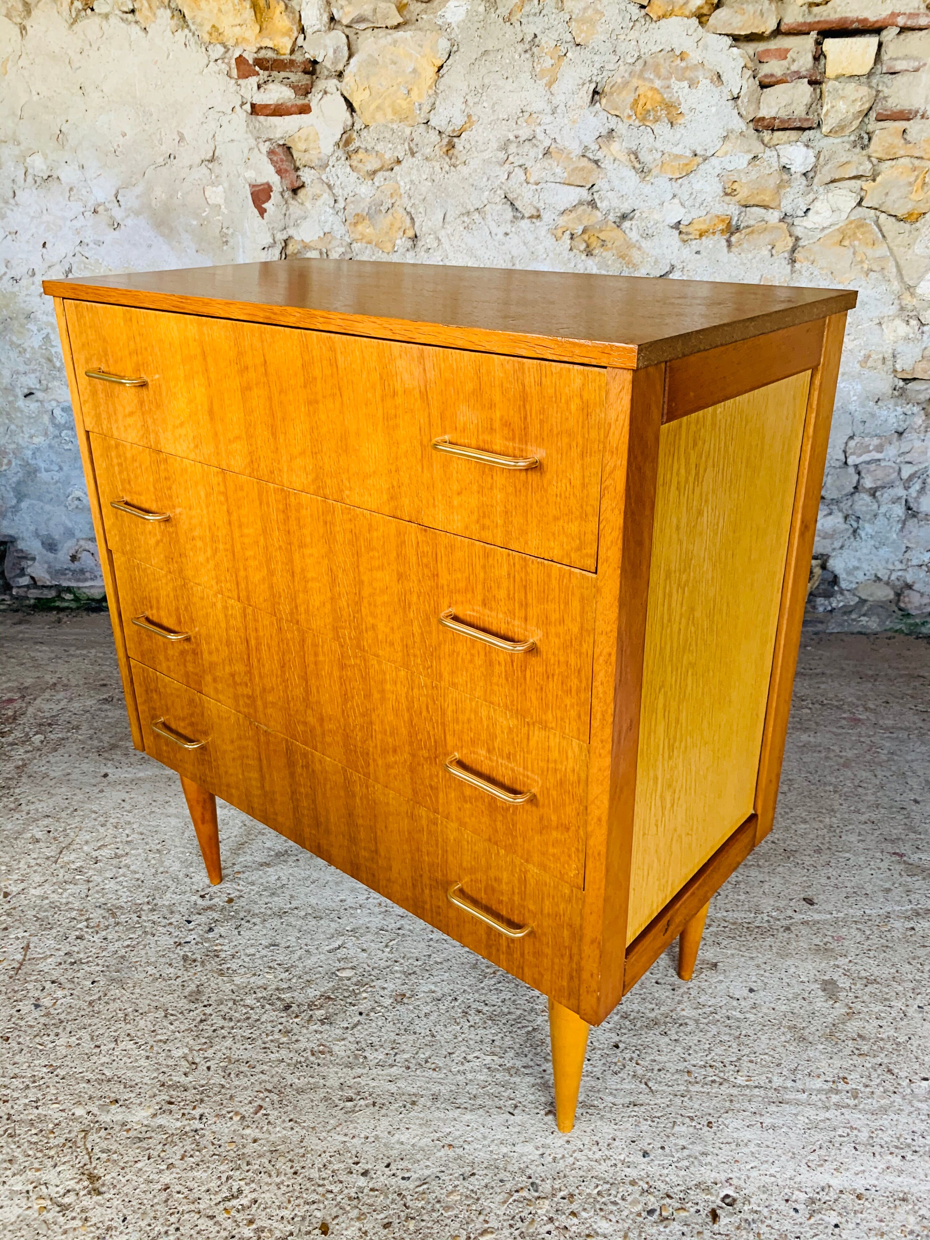 Two-color vintage chest of drawers with 4 drawers, circa 70's