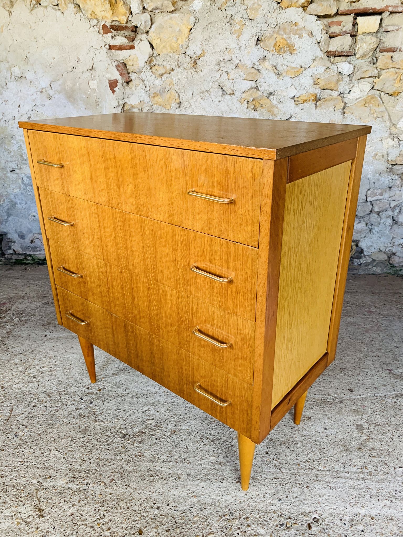 Commode vintage bicolor à 4 tiroirs, circa 70's