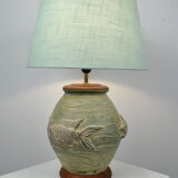 Ceramic lamp decorated fish in relief circa 1970
