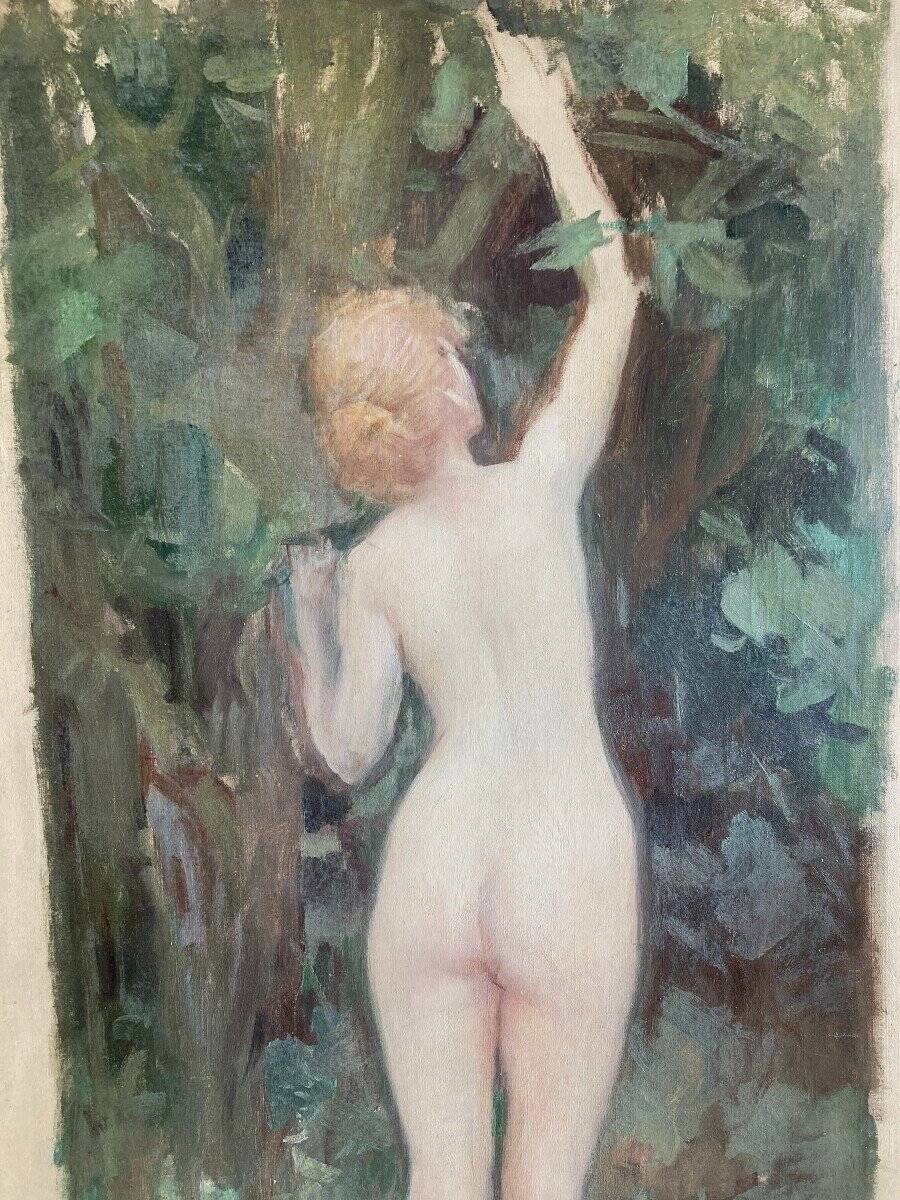 Grande étude de peinture à l'huile représentant un nu féminin vers 1900