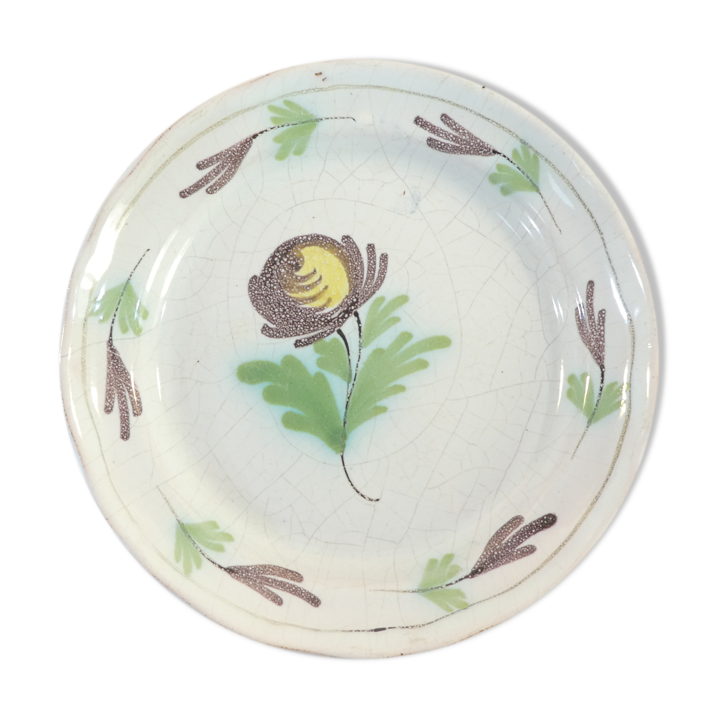 Plate cul noir 19 eme in faience of rouen de la metairie